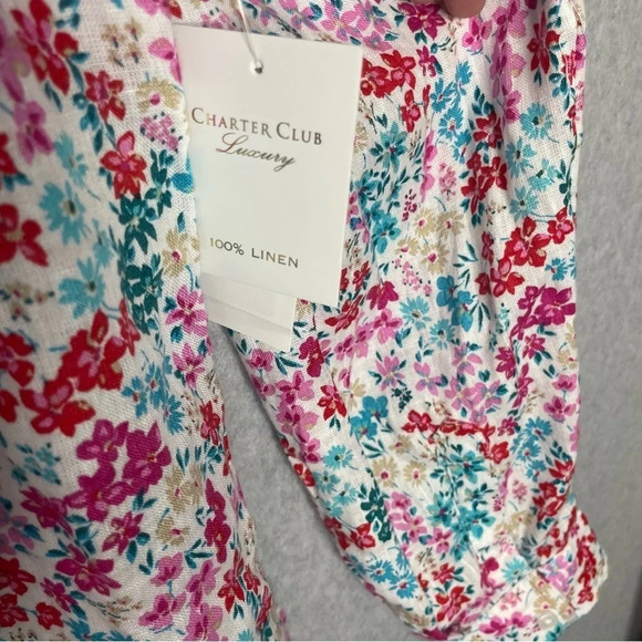 Charter Club Linen Floral Roll Tab Button Down Top - Picture 7 of 9